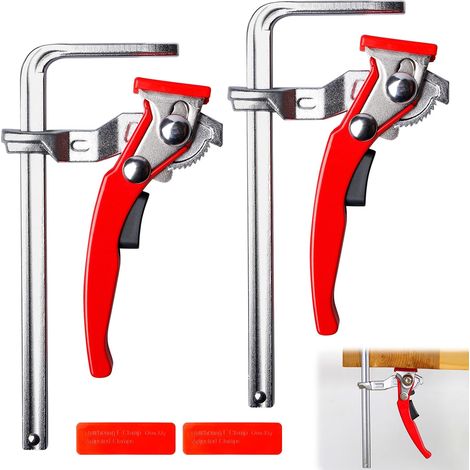 Lot de 2 serre-joints à levier avec poignée à levier, serre-joint de table en acier, pince de table fixe avec mécanisme coulissant, virole à blocage rapide avec capacité de 160 mm et profondeur de (1/5)