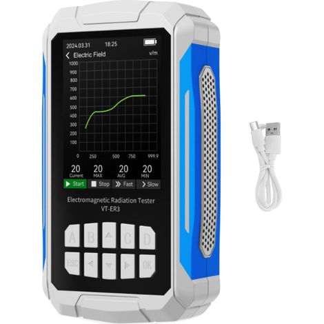 Détecteur de rayonnement de champ électromagnétique, écran couleur TFT 2,8 pouces, dosimètre rechargeable 5 en 1 blanc (1/5)