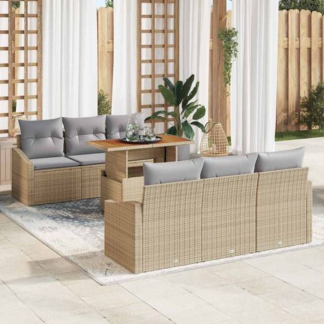 Garten-Sofa-Set mit Kissen mit Kissen 7 pcs Beige und Grau