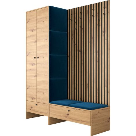 Conjunto para recibidor Donio III, Roble Artisan + Manila 26, 206x145x44cm, Aglomerado laminado, Tapiz, Colocada