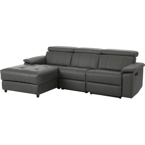Tanaro-Chaise longue Canapé 3 Places Gauche avec Fonction Manuelle en Gris PU