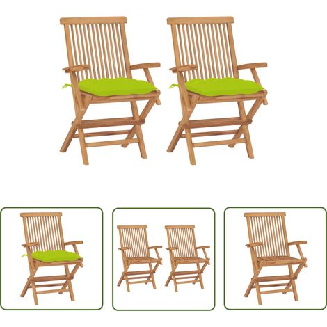 The Living Store Gartenstühle mit Hellgrünen Kissen 2 Stk. Massivholz Teak - Gartenstühle - Teakholzmöbel - Outdoormöbel - Gartenmöbel - Balkonmöbel (1/5)