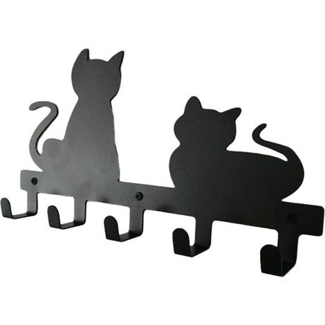 Kreativer Cartoon-Katzenhaken, personalisierter Wandbehang, schwarzes Katzenseil, Eisenhaken, schwarze Katzenmantel- und Huthaken, (1/4)