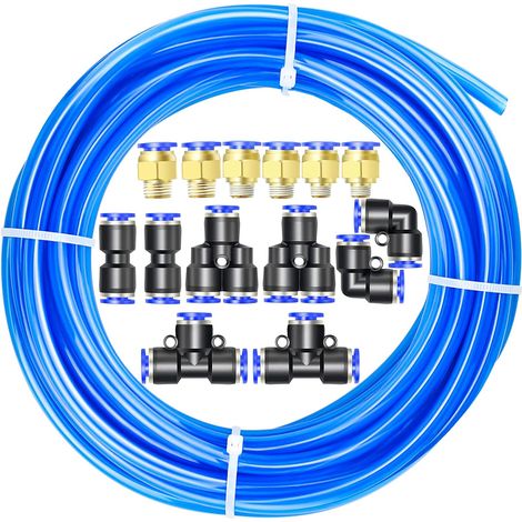 Kit de tuyau à air en polyuréthane PU, 10M de tuyau à air PU bleu, 10 mm OD x 6 mm ID avec kits de raccords pneumatiques (1/5)