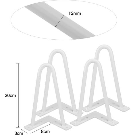 Hairpin Table, Soporte para Patas de Mesa, Juego de 4 Blanco 20cm (1/5)