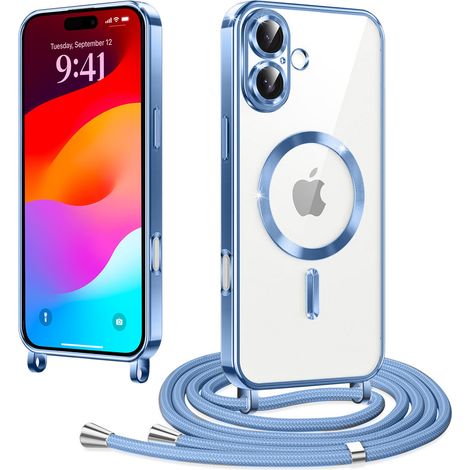 Custodia per iPhone 17, Electro MagSafe, blu + cordino (1/5)