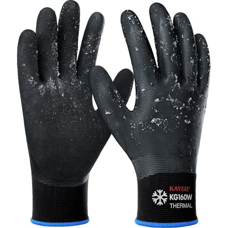 Waterproof Thermal Gloves 3 Pairs Double Latex Coated for Cold Weather Storage Outdoor Winter Gardening Snow Shovel (Black, M, Size 8) (1/5)