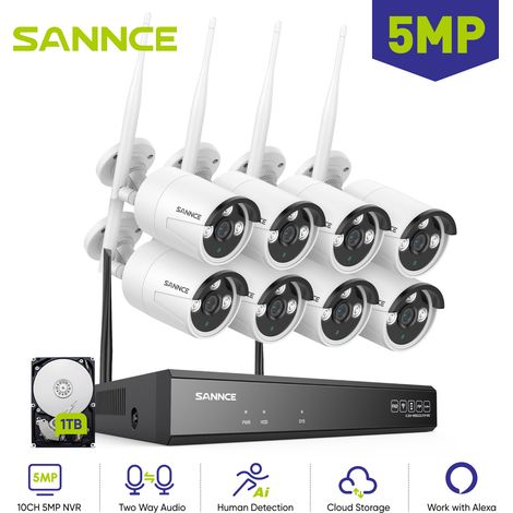 SANNCE Kit de vidéosurveillance Extérieur Sans fil 5MP NVR 8×Caméras Vision Nocturne Interphone Bidirectionnel CCTV Système de caméra de sécurité WiFi IP Caméras 1TB (1/5)