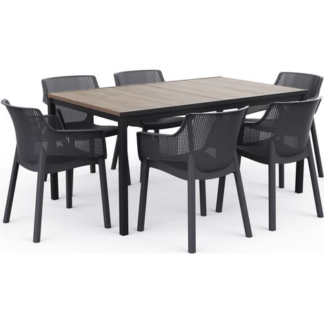 Keter Signature Porto 160cm Table + Elisa Dining Chair, Set of 6 - Ashwood Brown