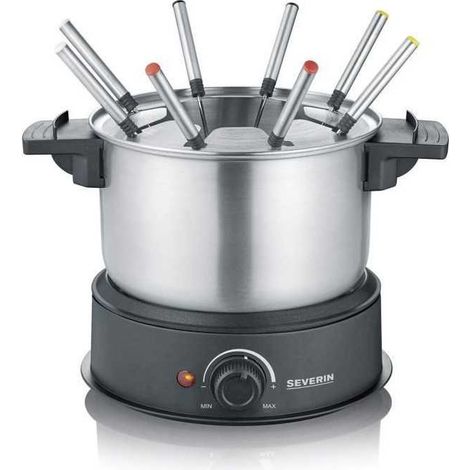 SEVERIN FO2473 Fondue electrique 8 personnes avec caquelon inox amovible, Inclus : Protection anti-projections et 8 fourchettes