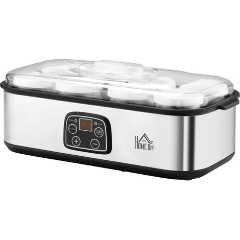 Yaourtière Électrique avec 8 Pots en Verre de 180 ml, Machine à Yaourt en Acier Inoxydable avec Minuterie et Thermostat Réglable, Affichage Numérique, 25 W (1/5)