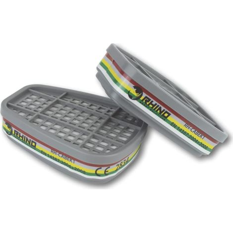 Lot de 2 Cartouches de Charbon Actif Rhino ABEK1 (Vapeurs Organiques, Inorganiques, Gaz Acides et Ammoniac) pour Masques Complets et Semi-Masques Type RH-M101, RH-7011 et Masque 3M (1/5)