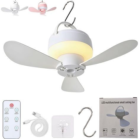 Ventilateur Suspendu Rechargeable avec Lumière LED, Télécommande et 5 Vitesses,Blanc (1/5)