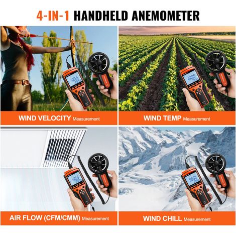 Anémomètre à main détachable, 14 à 140 F, jauge CFM vent numérique écran LED, vitesse température débit refroidissement éolien, voile surf drone CVC (1/5)