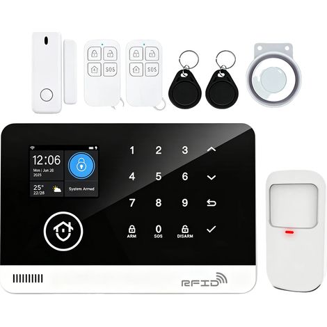 Sistema di allarme di sicurezza, connessione wireless, compatibilità con la domotica, kit da 8 pezzi, inglese (1/2)
