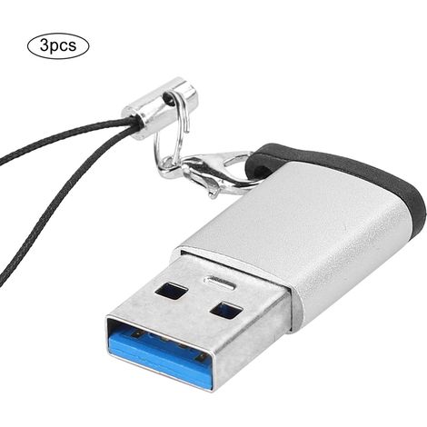 Lot de 3 adaptateurs USB 3.0 vers Type C 3.1 femelle avec cordon (argenté + cordon) (1/5)