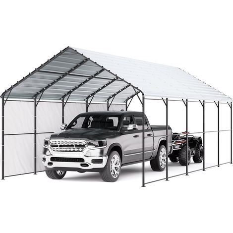 Abri de voiture en métal robuste, 4 x 8 m, abri de garage extérieur avec cadre et toit en acier galvanisé, auvent pour voiture multi-usage avec parois latérales amovibles, pour pick-up, bateau (1/5)