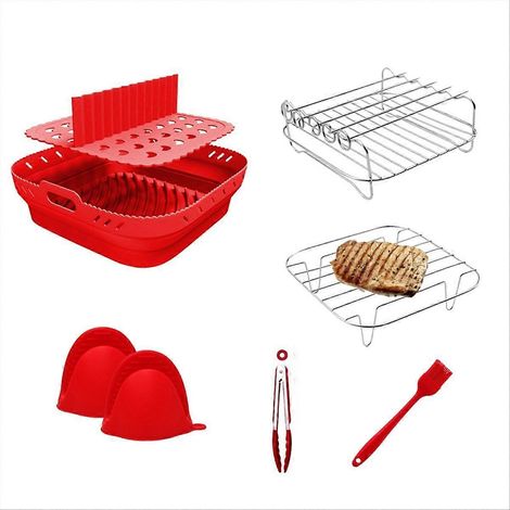 Set aus roten Silikonkörben und -blechen für Heißluftfritteusen (1/5)