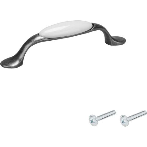 Vintage-Möbelgriff aus Zamak mit Nickel-Porzellan-Keramik-Oberfläche, 96 mm Lochabstand, mit Schrauben. Schubladen-/Schrankreparatur (1/3)