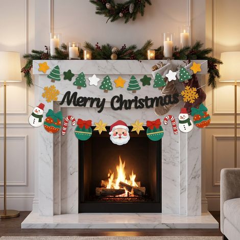 Ensemble de bannières en feutrine « Joyeux Noël » – Bannières décoratives : Père Noël, sucre d'orge, flocon de neige et bonhomme de neige (1/4)