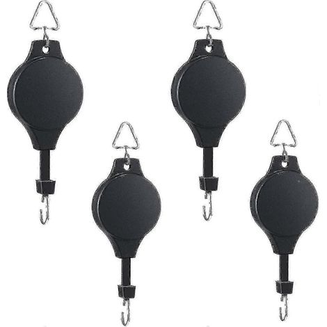 Lot de 4 enrouleurs de crochets rétractables pour plantes, suspensions réglables pour paniers de jardin, pots et mangeoires à oiseaux, disponibles en plusieurs couleurs. (1/4)