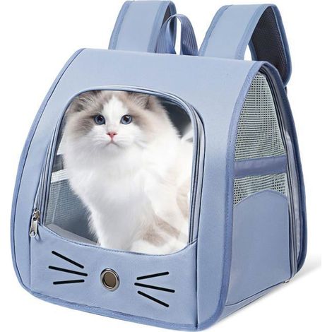Sac à Dos Transport pour Chat 35x35x25 cm - Imperméable, Résistant, Dos Transparent, Bretelles Rembourrées - Bleu (1/5)