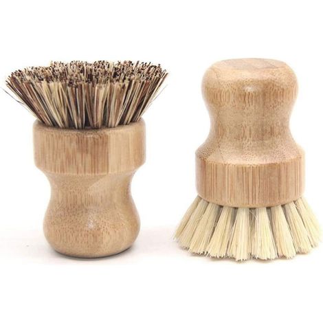 Brosse Vaisselle Bambou pour Casseroles Poeles Legumes, Ecologique Recurer en Bois Naturel, Poignee Compacte 8 cm pour (1/5)