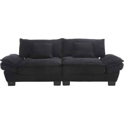ELVMI Divano 2 Posti con Seduta Ultra Profonda e 2 Cuscini, in Velluto, Nero, 224 × 81 × 81 cm (1/4)