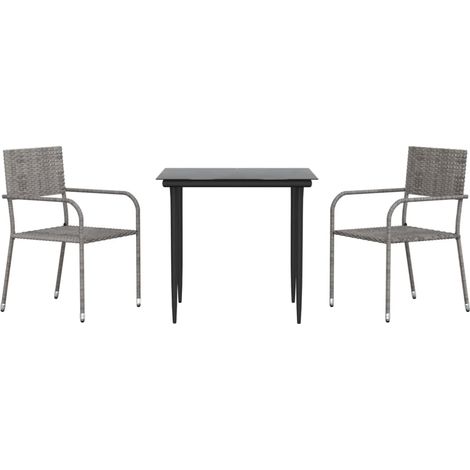 Maison Exclusive - Set da Pranzo da Giardino 3 pz Nero Grigio Polyrattan e Acciaio (1/5)
