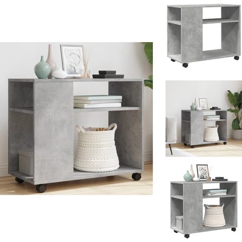Beistelltisch mit Rollen Betongrau 70x35x60 cm Holzwerkstoff - Beistelltisch - Beistelltische - Beistelltisch Auf Rollen - Beistelltisch Mit Stauraum (1/5)