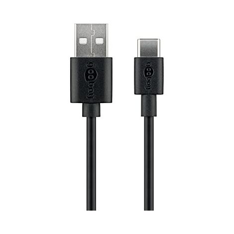 Cavo di ricarica e sincronizzazione USB-C™ (USB-A  USB-C™), adatto a dispositivi con porta USB-C™, nero. Lunghezza del Cavo 1 m (1/4)