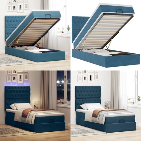 vidaXL Ottoman-Bett mit Matratzen & LEDs Dunkelblau 80x200 cm Samt (1/5)