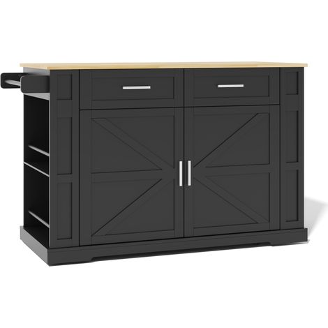 Isla de cocina con ruedas 130 x 50 x 93 cm, encimera extensible, enchufes y 2 cajones (1/5)