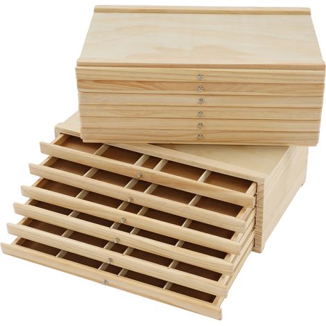 Lot de 2 boîtes de rangement pour artistes à 6 tiroirs – Boîte de rangement portable en hêtre avec compartiments et tiroirs pour crayons pastel, crayons, stylos, marqueurs et pinceaux