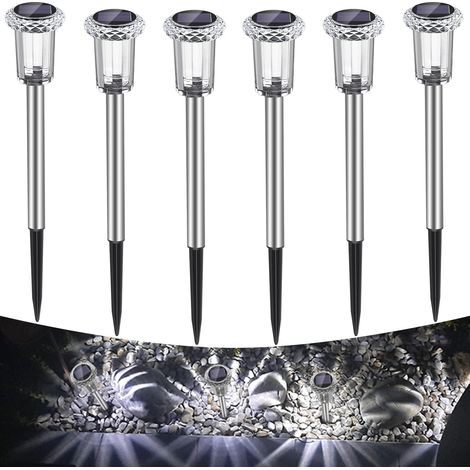 Lampes Solaires Extérieur LED Blanc Froid IP65 Sans Fil Lot 6 Conception étanche pour extérieur, adaptée au jardin, balcon, allée, arbres, pelouse et décoration paysagère (1/5)