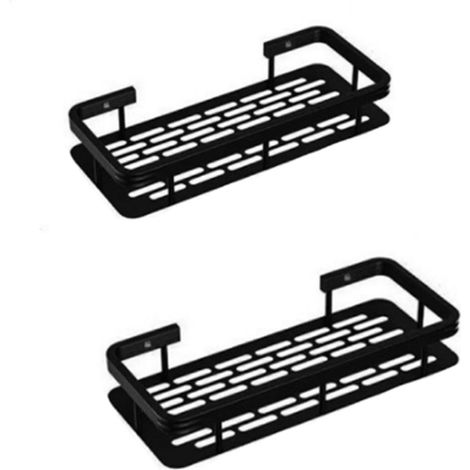 2 stuks - Doucherek - Badkamerplank - Doucheplank - aluminium - zwart - met 4 haken - zonder Boren - Hangend - Wandrek - voor keuken badkam[CC] (1/5)