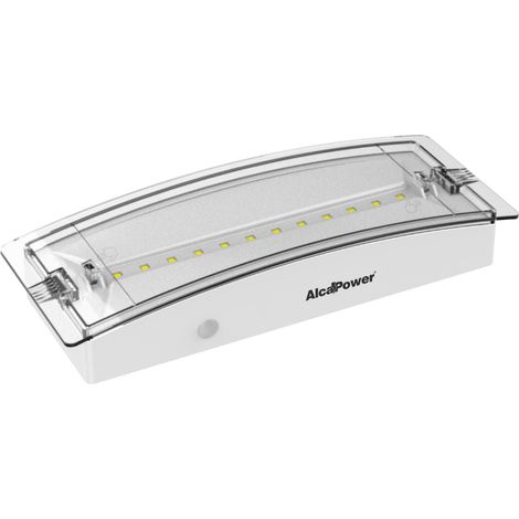 Lampe de secours LED Alcapower SE+SA IP65 100lm batterie LiFePO4 3,2V 600mAh autonomie 3h température 6500K dimensions 240x90x45,8mm