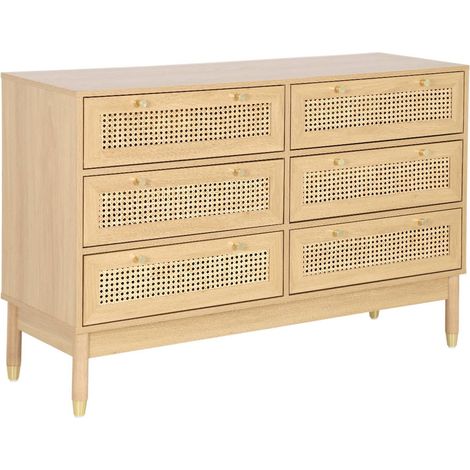 sweeek - Kommode Holzdekor und Rattan-Geflecht 6 Schubladen