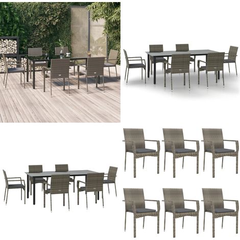 Ensemble à manger jardin et coussins 7 pcs Noir et gris Rotin - Chaise de jardin - Table de jardin (1/5)