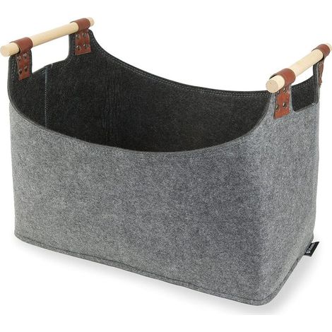 Panier à bois en feutre épais 40x22x27 cm Coutures renforcées Poignée robuste pour transport et rangement Sac pliable pour bois et journaux (1/3)