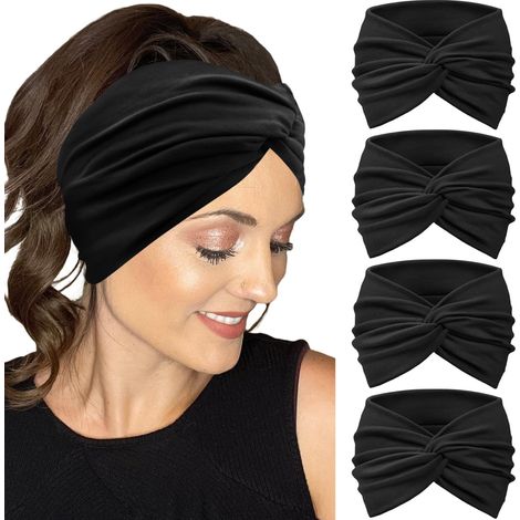 4 extra breite, rutschfeste Haarbänder für Damen – 18 cm groß, gedreht, elastisch – Schwarz – Haaraccessoires (1/3)