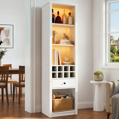 Vetrina/libreria 55x40x200 cm con LED e porte USB, 12 ripiani e 1 cassetto, mobile contenitore in MDF bianco opaco. (1/5)