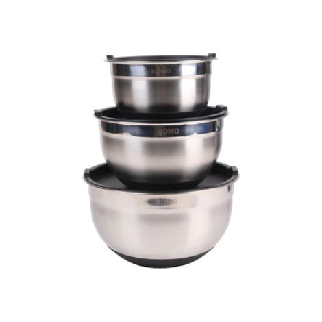Set mit 3 Salatschüsseln aus Edelstahl, 16-20-24 cm