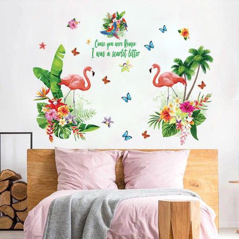 Sticker mural flamant rose, décoration murale à faire soi-même, autocollants muraux oiseaux pour chambre (1/4)