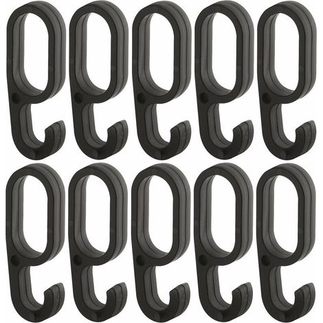 10x Crochet pour tringle ovale 23x 70mm à enfiler sur la barre Dressing Armoire Entrée Chambre Vêtement Portemanteau Suspension Malin Pratique, en plastique noir