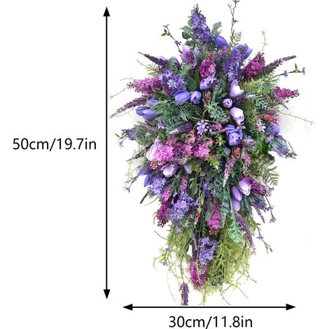 Couronne de fleurs artificielles avec lilas, jacinthes et hortensias, couronne de printemps et d'été composée de plantes vertes, petite (1/5)