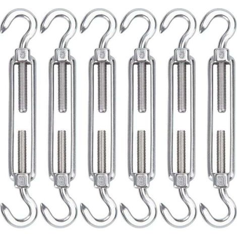 M5 Tendeur Cable Acier Inoxydable, Lot de 6 Tendeur de Fil Crochet et Crochet Réglable Heavy Duty Tension Hook & Hook pour Corde Cable Fil à Linge, Grillagefor Sun Shade Installation