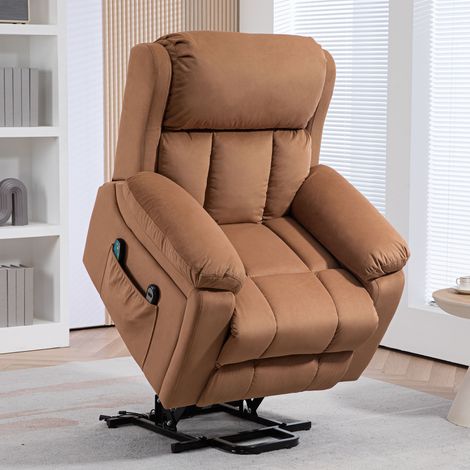 Sillón Relax Reclinable Eléctrico Levanta Personas con Masaje Vibratorio y Calor Control Remoto Reposapiés Marrón (1/5)
