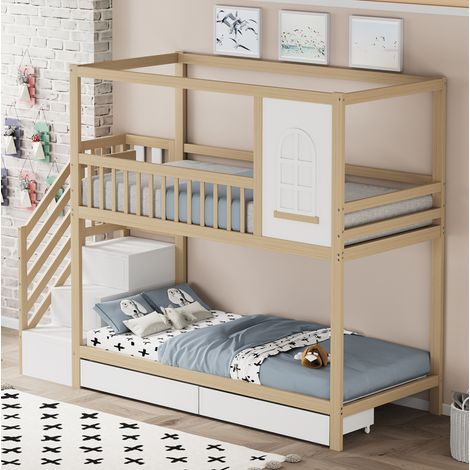 Etagenbett 90x200 cm Mit Holzgestell In Naturholzfarbe (1/5)