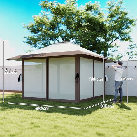 Pavillon pliable imperméable 4x4m, hauteur réglable, parois en filet, protection UV 50+, tente de réception/jardin avec sac de transport et sacs de lestage, pour camping, fêtes de jardin, beige (1/5)
